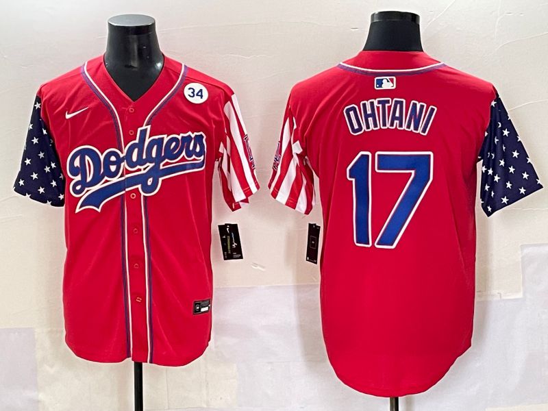 Men 2025 Los Angeles Dodgers #17 Ohtani Red a generation of national flags Joint Name Nike MLB Jersey style 7->los angeles dodgers->MLB Jersey